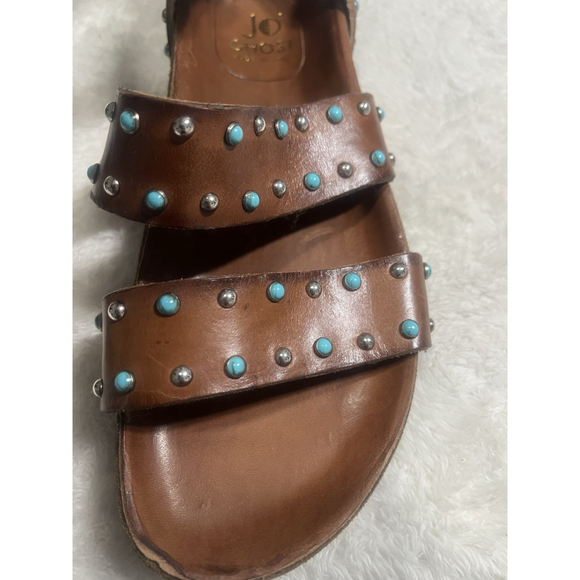 Jo Ghost Size 39 Made In Italy Brown Leather Sandals Chunky Turquoise New - Picture 13 of 16